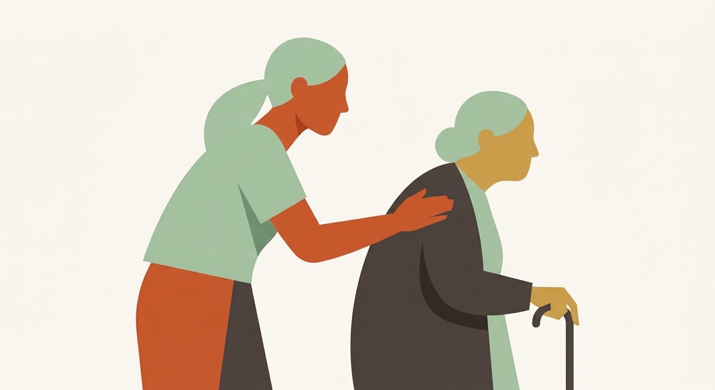 Minimalist elegant illustration of human figures showcasing care and support